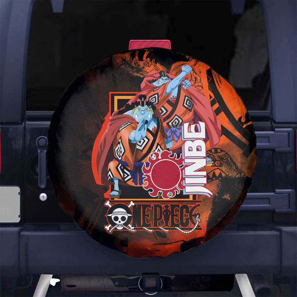 Jinbe One Piece Red and Black Theme Spare Tire Cover with Sun Pirates Emblem and Karate Pose Design - The Mazicc