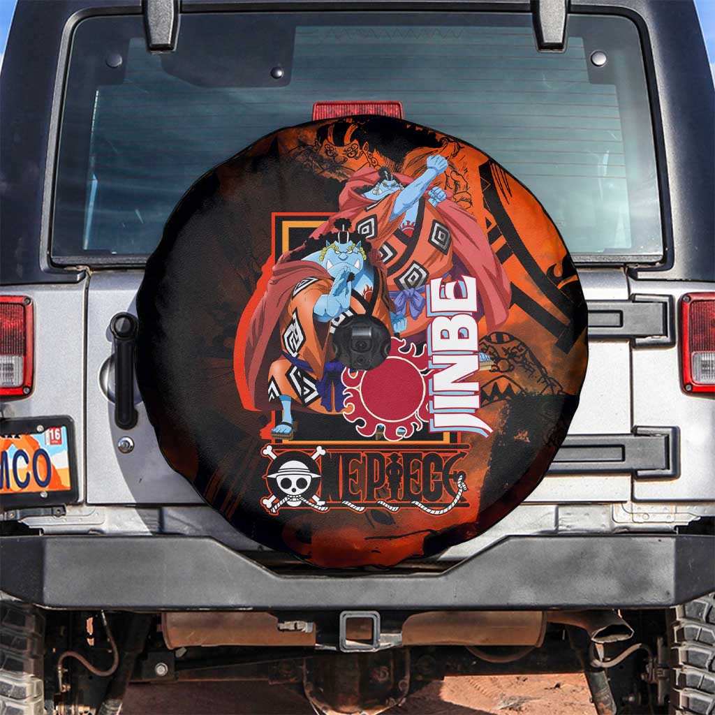 Jinbe One Piece Red and Black Theme Spare Tire Cover with Sun Pirates Emblem and Karate Pose Design - The Mazicc