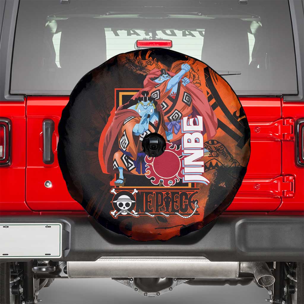 Jinbe One Piece Red and Black Theme Spare Tire Cover with Sun Pirates Emblem and Karate Pose Design - The Mazicc
