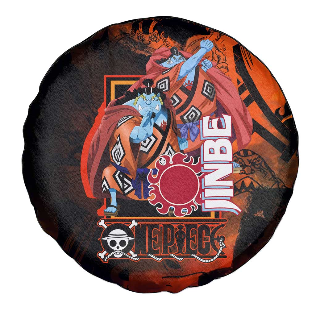Jinbe One Piece Red and Black Theme Spare Tire Cover with Sun Pirates Emblem and Karate Pose Design - The Mazicc