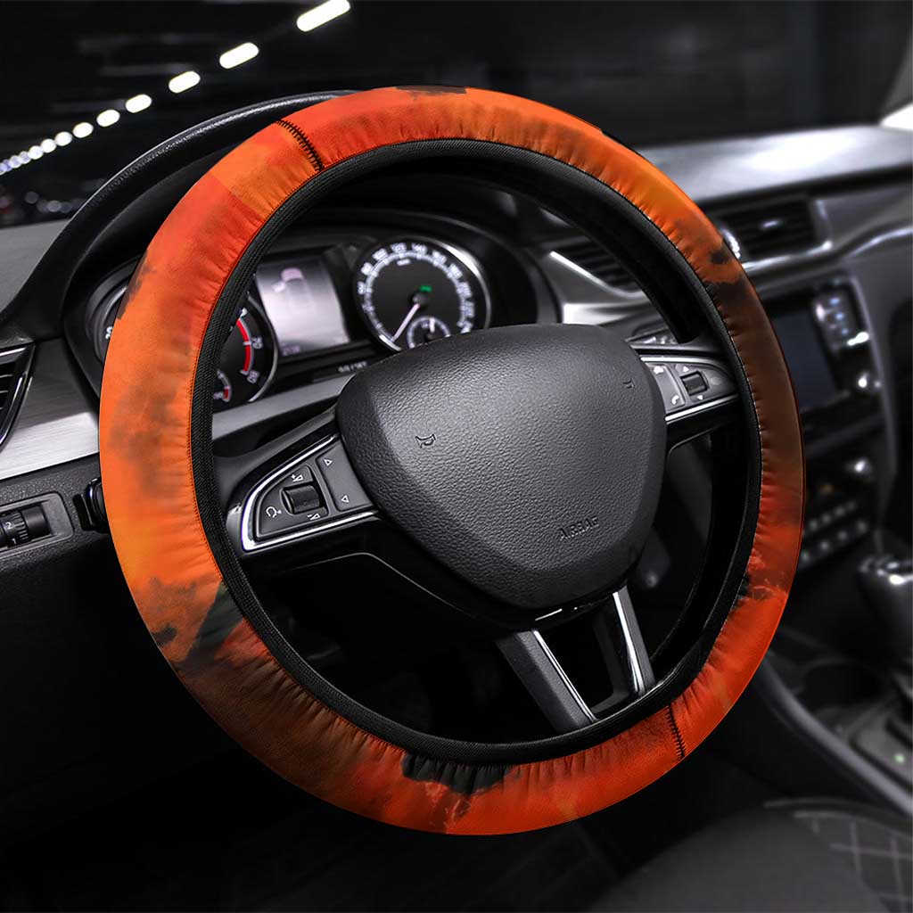 Jinbe One Piece Red and Black Theme Steering Wheel Cover with Sun Pirates Emblem and Karate Pose Design - The Mazicc