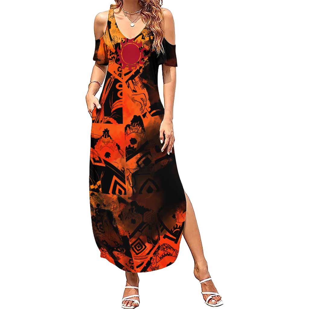 Jinbe One Piece Red and Black Theme Summer Maxi Dress with Sun Pirates Emblem and Karate Pose Design - The Mazicc