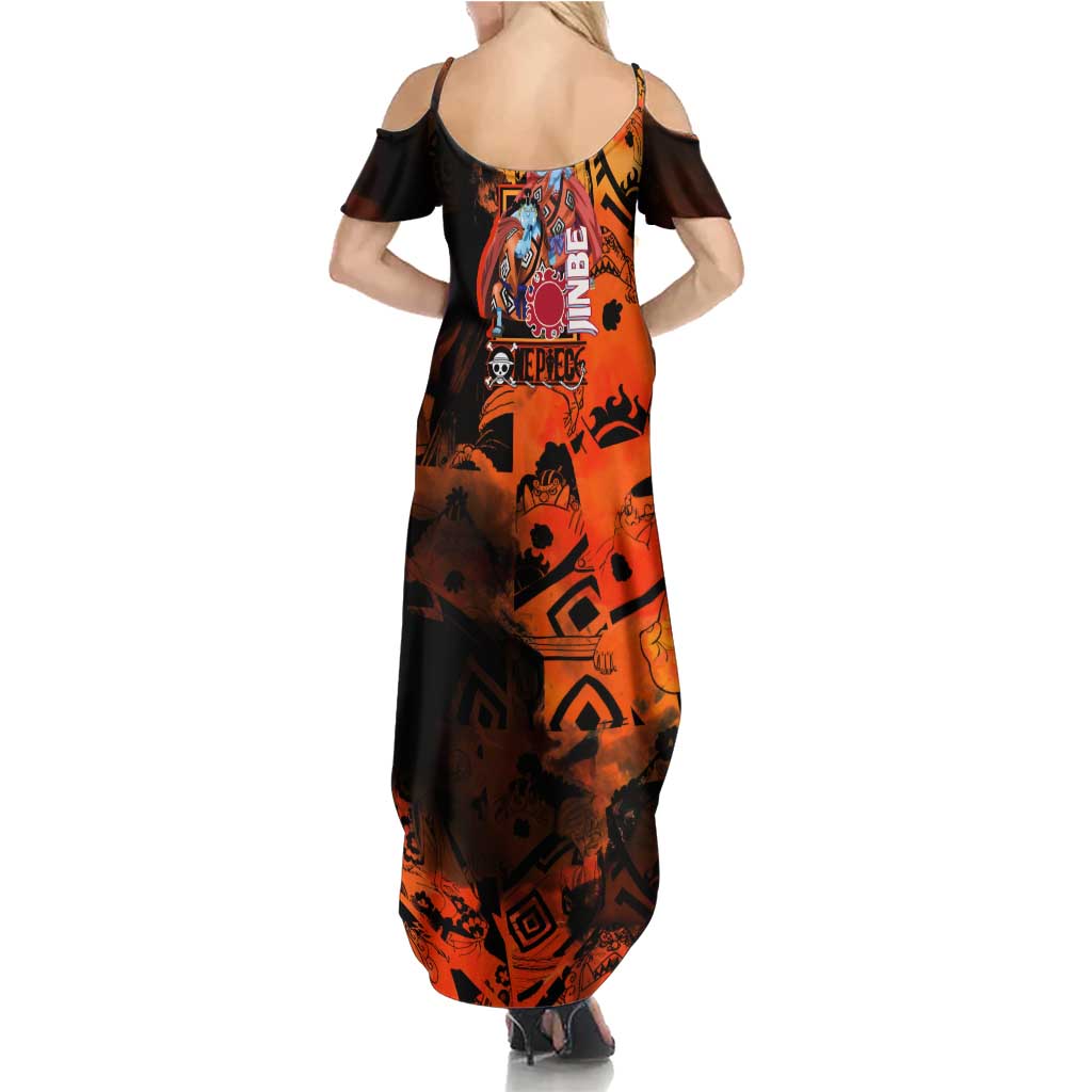 Jinbe One Piece Red and Black Theme Summer Maxi Dress with Sun Pirates Emblem and Karate Pose Design - The Mazicc