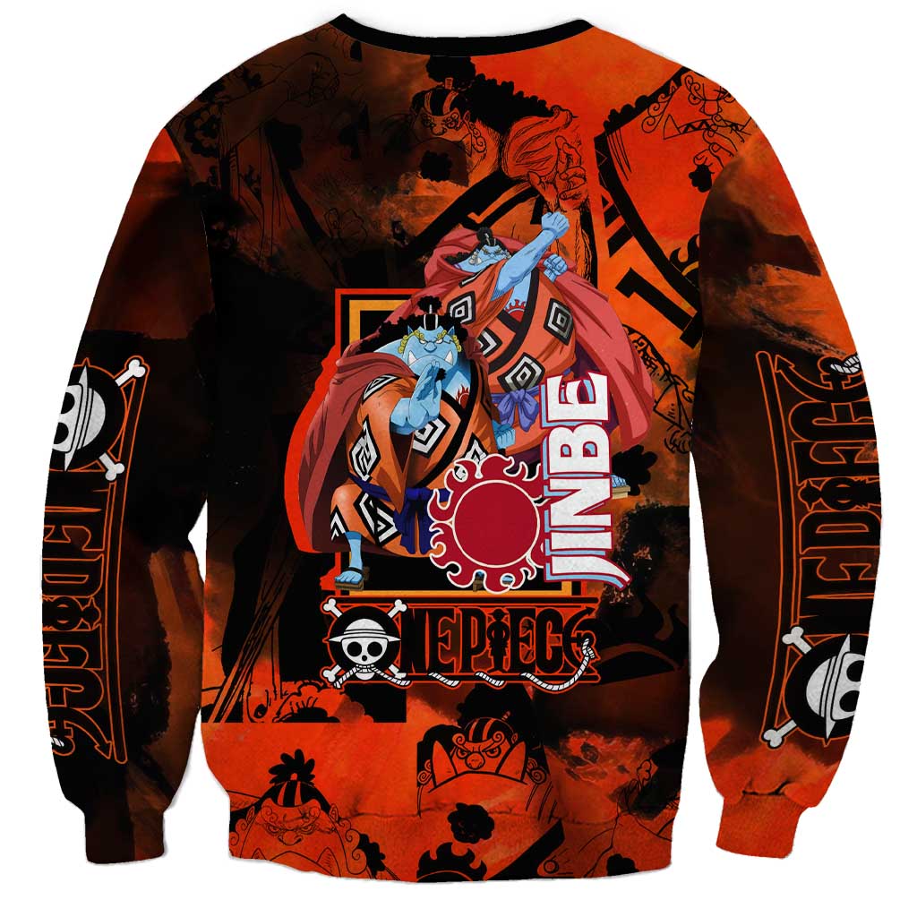 Jinbe One Piece Red and Black Theme Sweatshirt with Sun Pirates Emblem and Karate Pose Design - The Mazicc