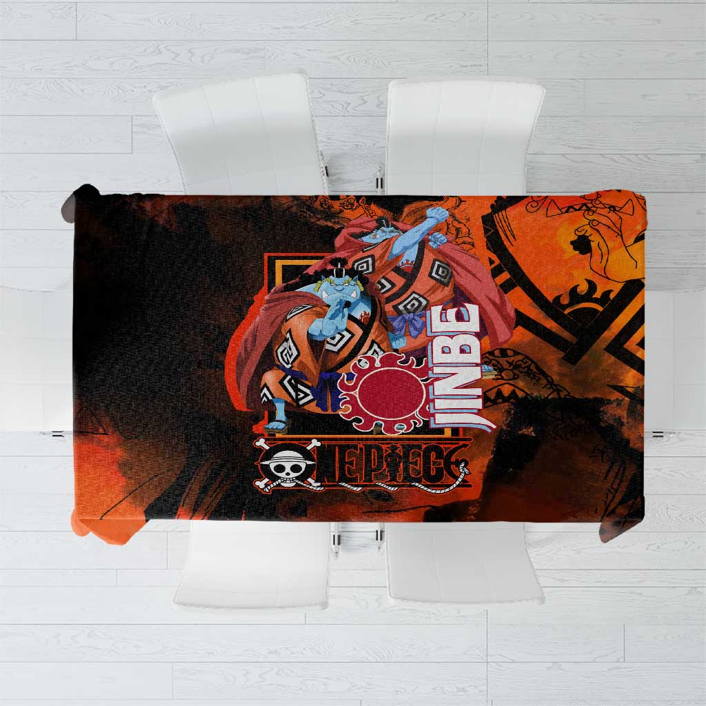 Jinbe One Piece Red and Black Theme Tablecloth with Sun Pirates Emblem and Karate Pose Design - The Mazicc