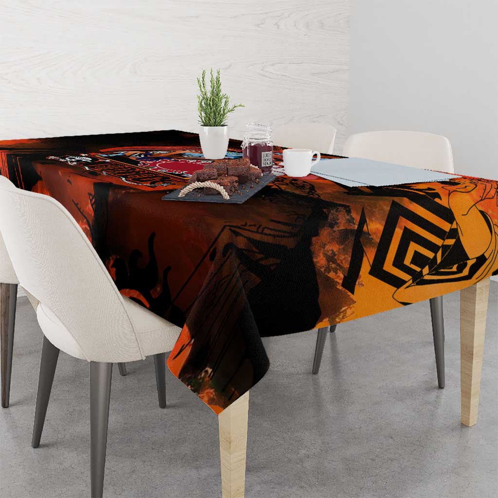 Jinbe One Piece Red and Black Theme Tablecloth with Sun Pirates Emblem and Karate Pose Design - The Mazicc