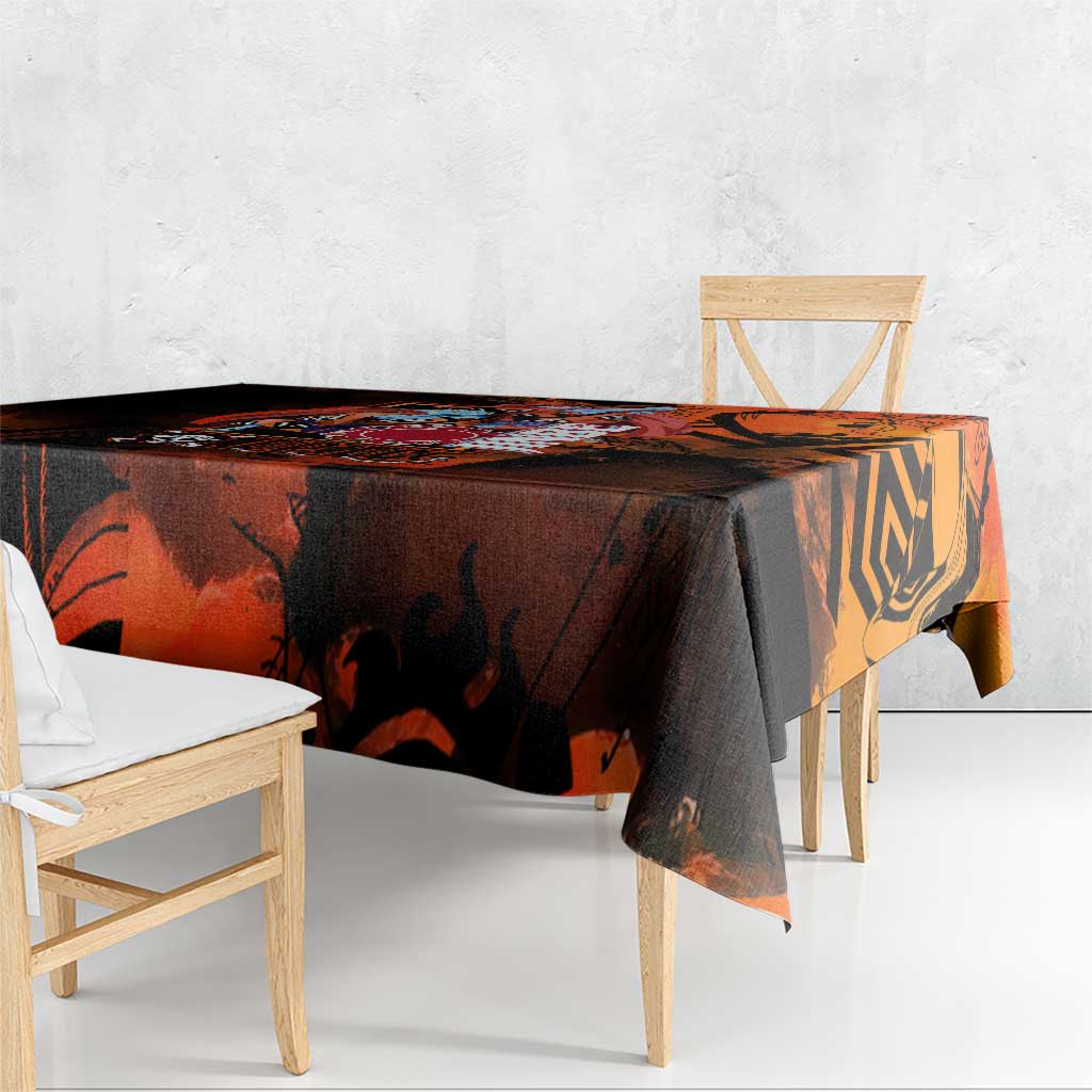 Jinbe One Piece Red and Black Theme Tablecloth with Sun Pirates Emblem and Karate Pose Design - The Mazicc