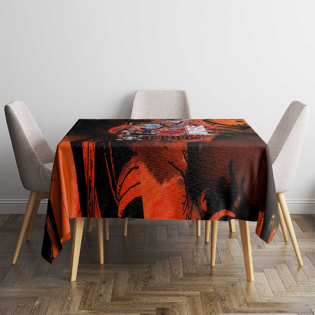Jinbe One Piece Red and Black Theme Tablecloth with Sun Pirates Emblem and Karate Pose Design - The Mazicc
