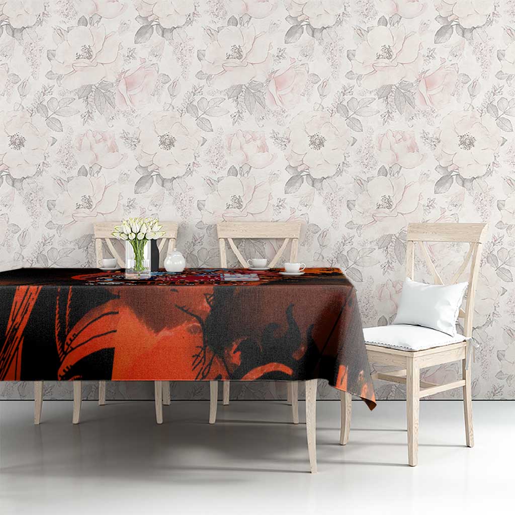 Jinbe One Piece Red and Black Theme Tablecloth with Sun Pirates Emblem and Karate Pose Design - The Mazicc