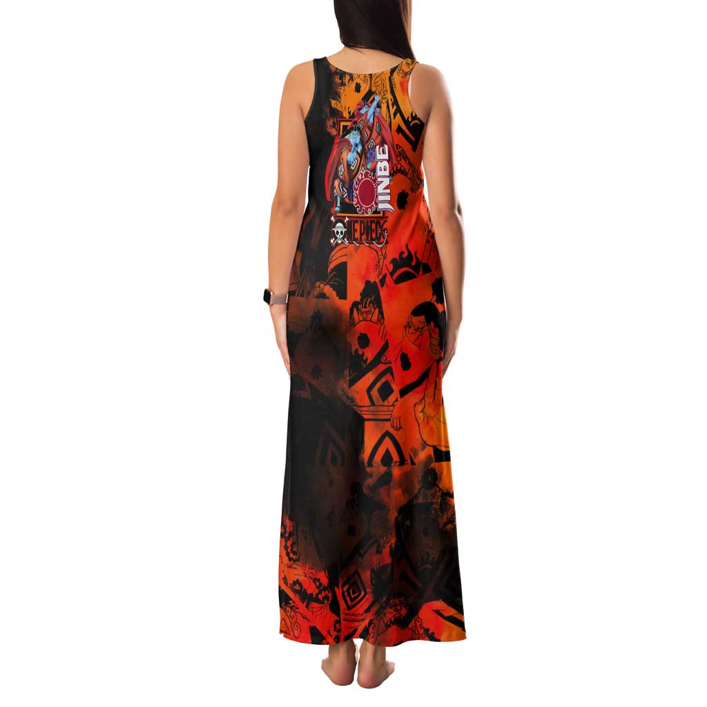 Jinbe One Piece Red and Black Theme Tank Maxi Dress with Sun Pirates Emblem and Karate Pose Design - The Mazicc