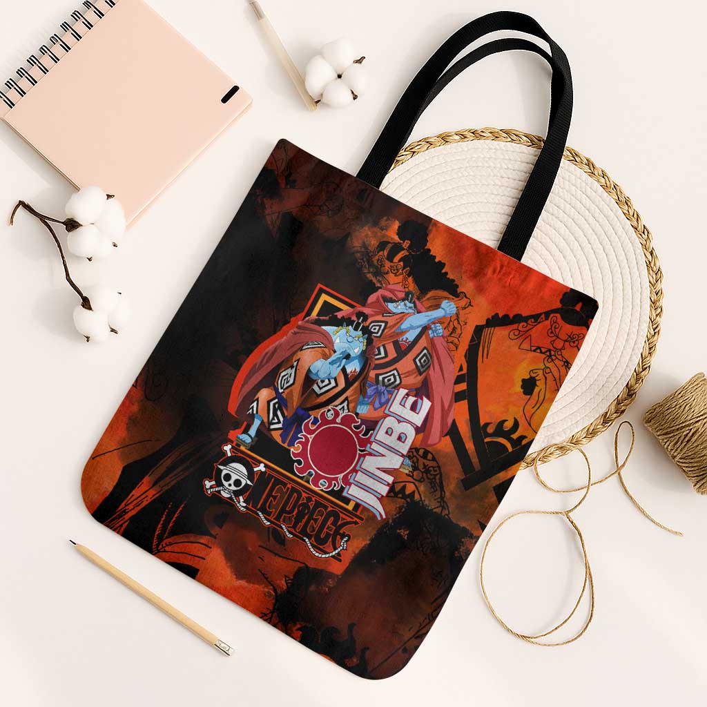 Jinbe One Piece Red and Black Theme Tote Bag with Sun Pirates Emblem and Karate Pose Design - The Mazicc