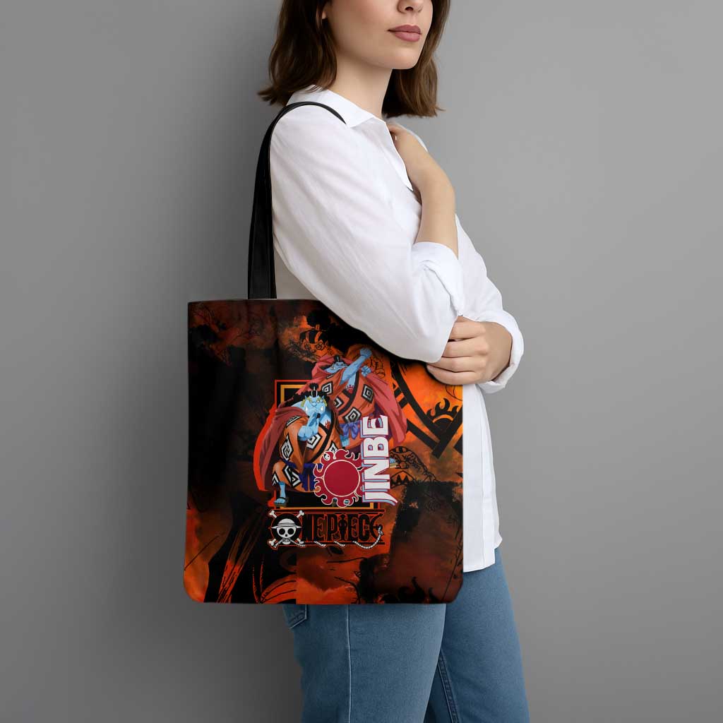 Jinbe One Piece Red and Black Theme Tote Bag with Sun Pirates Emblem and Karate Pose Design - The Mazicc