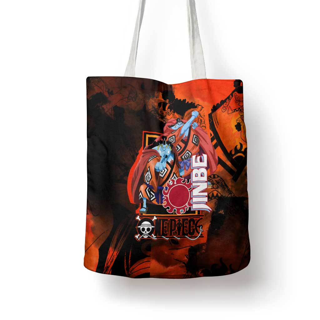 Jinbe One Piece Red and Black Theme Tote Bag with Sun Pirates Emblem and Karate Pose Design - The Mazicc
