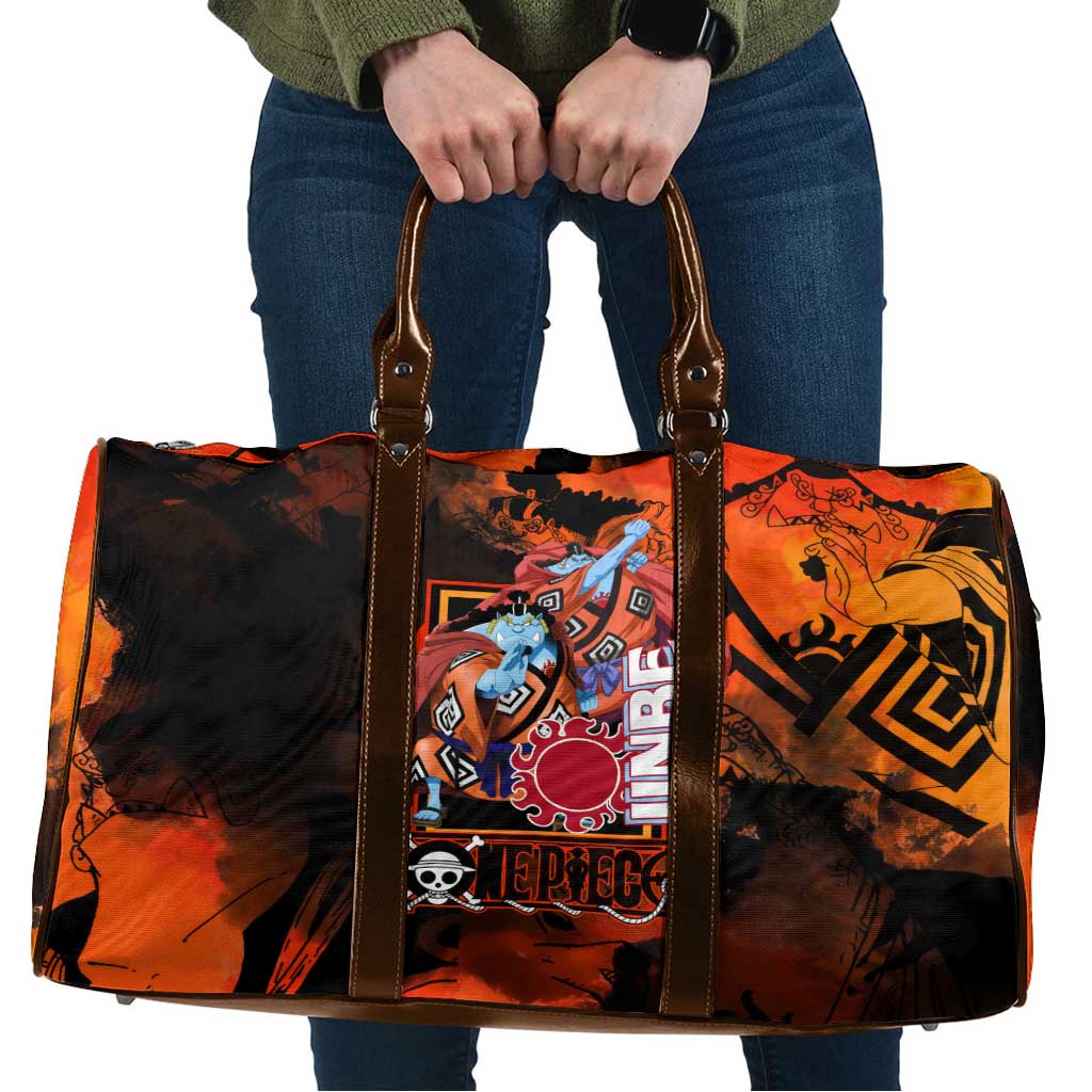 Jinbe One Piece Red and Black Theme Travel Bag with Sun Pirates Emblem and Karate Pose Design - The Mazicc