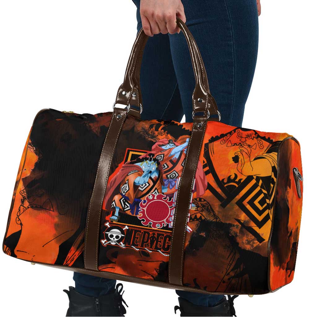 Jinbe One Piece Red and Black Theme Travel Bag with Sun Pirates Emblem and Karate Pose Design - The Mazicc