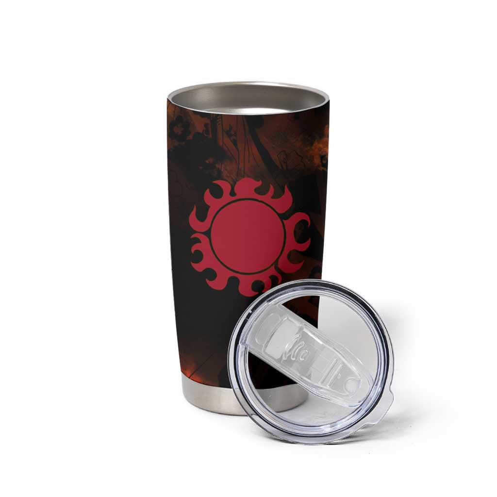 Jinbe One Piece Red and Black Theme Tumbler Cup with Sun Pirates Emblem and Karate Pose Design - The Mazicc