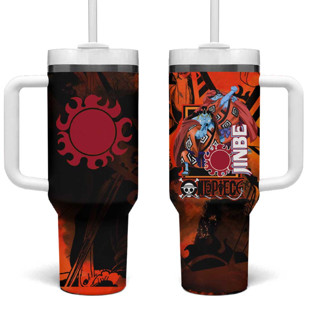 Jinbe One Piece Red and Black Theme Tumbler With Handle with Sun Pirates Emblem and Karate Pose Design - The Mazicc