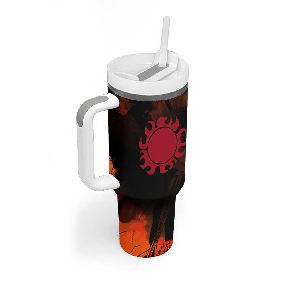 Jinbe One Piece Red and Black Theme Tumbler With Handle with Sun Pirates Emblem and Karate Pose Design - The Mazicc
