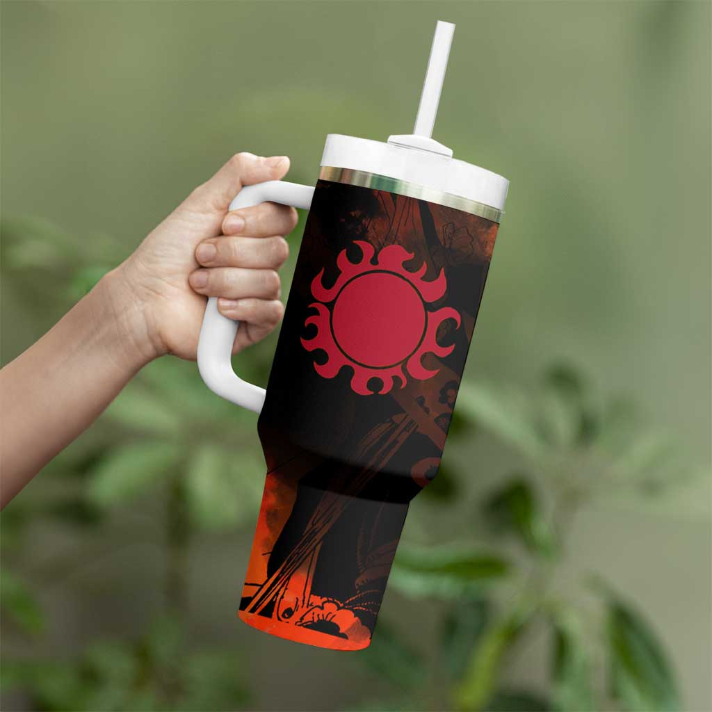 Jinbe One Piece Red and Black Theme Tumbler With Handle with Sun Pirates Emblem and Karate Pose Design - The Mazicc