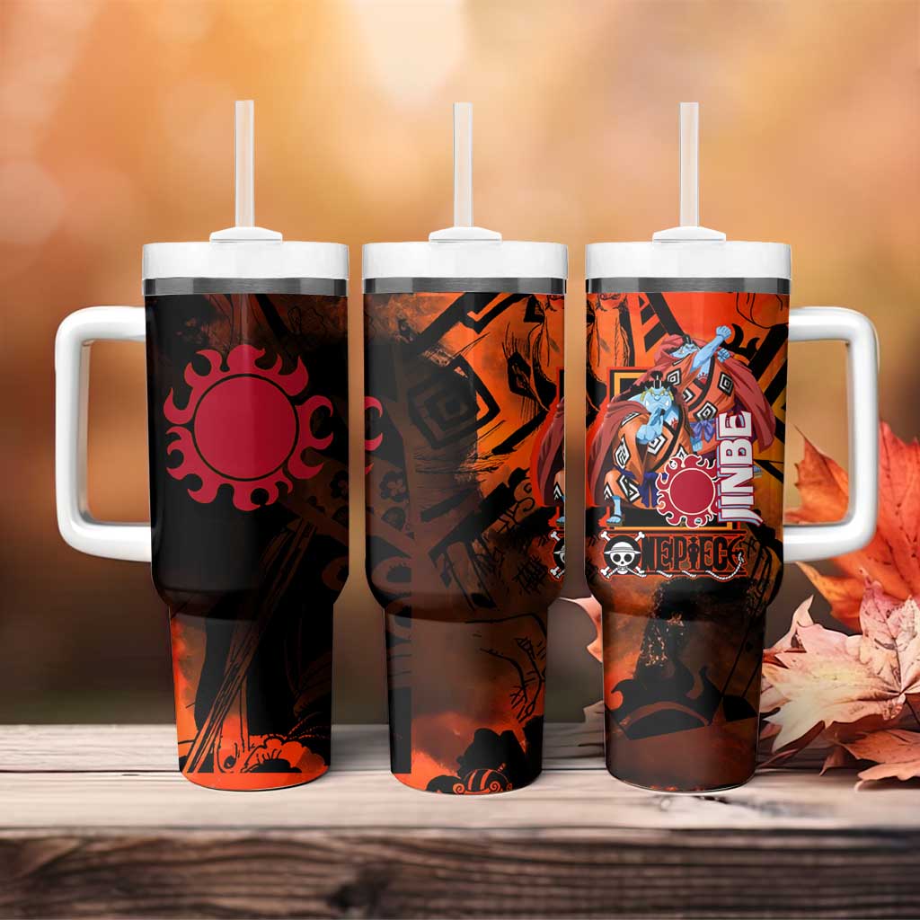 Jinbe One Piece Red and Black Theme Tumbler With Handle with Sun Pirates Emblem and Karate Pose Design - The Mazicc