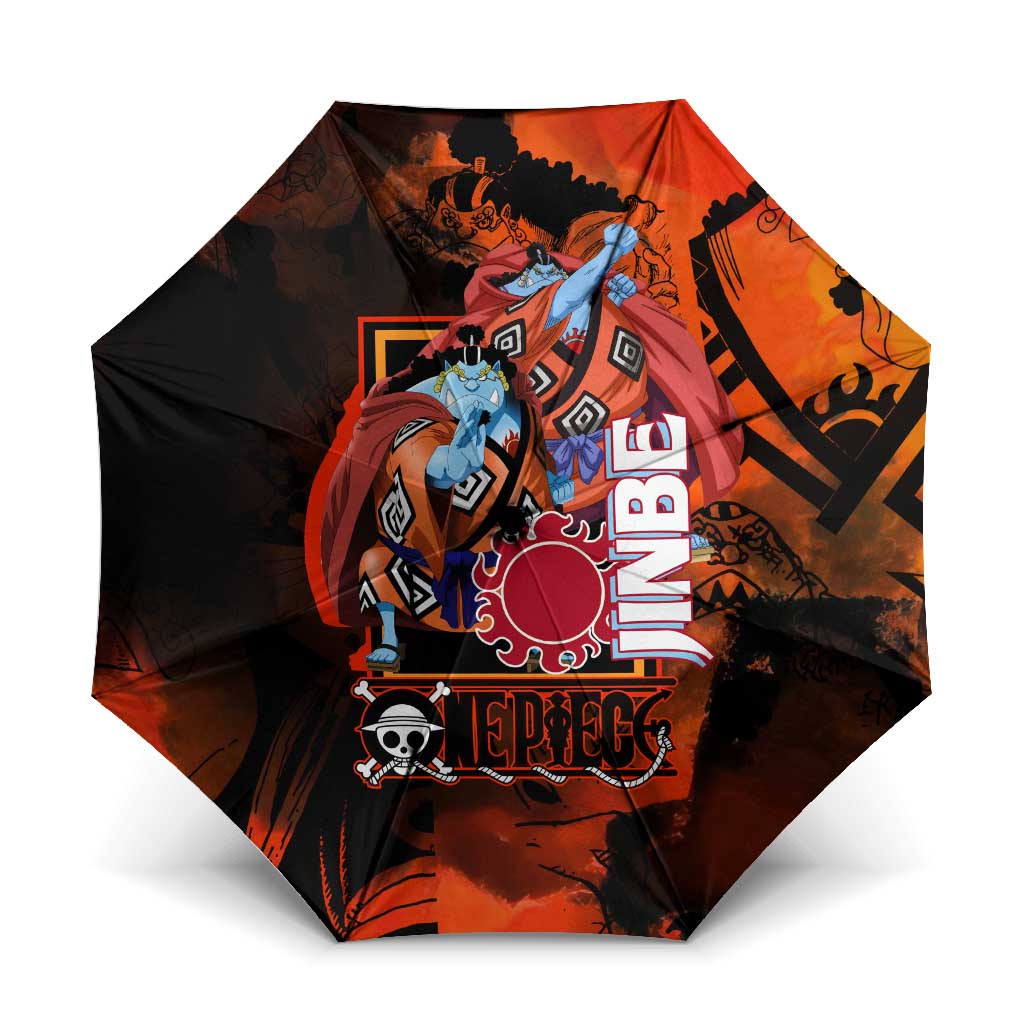 Jinbe One Piece Red and Black Theme Umbrella with Sun Pirates Emblem and Karate Pose Design - The Mazicc