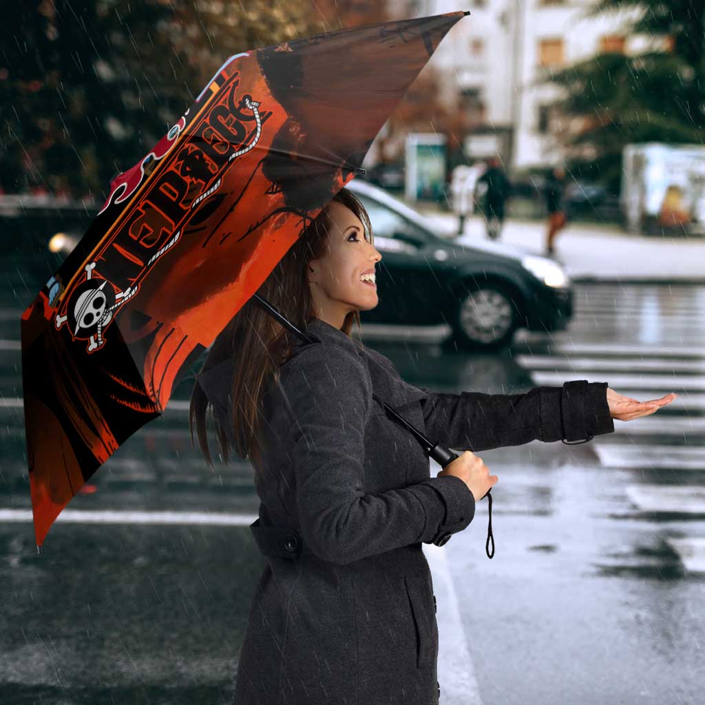 Jinbe One Piece Red and Black Theme Umbrella with Sun Pirates Emblem and Karate Pose Design - The Mazicc