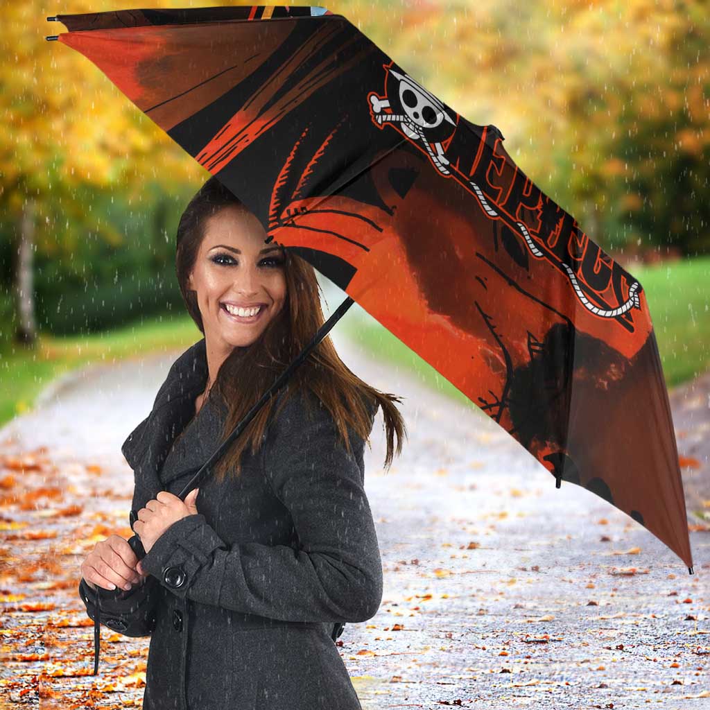 Jinbe One Piece Red and Black Theme Umbrella with Sun Pirates Emblem and Karate Pose Design - The Mazicc