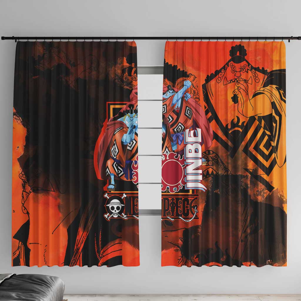 Jinbe One Piece Red and Black Theme Window Curtain with Sun Pirates Emblem and Karate Pose Design - The Mazicc