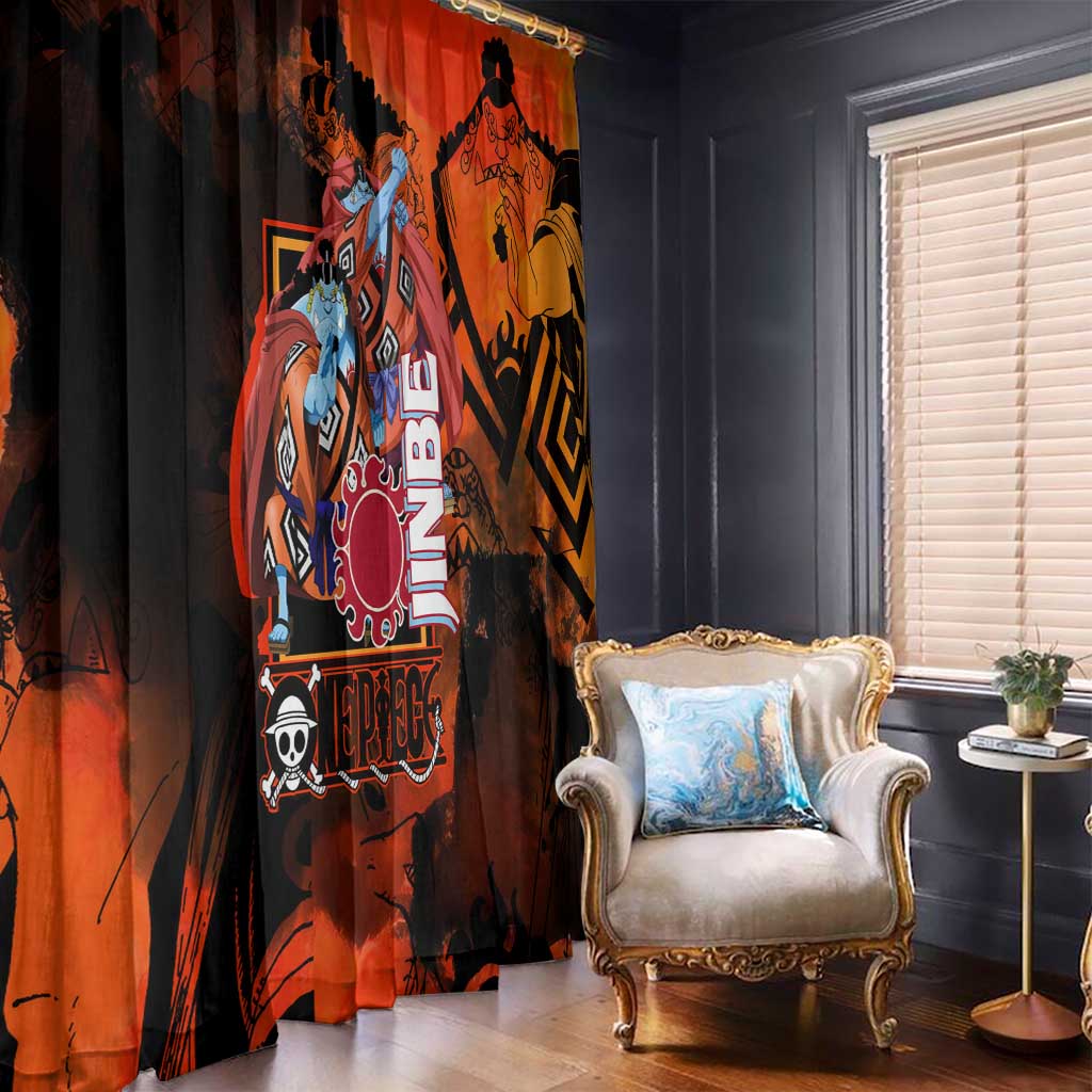 Jinbe One Piece Red and Black Theme Window Curtain with Sun Pirates Emblem and Karate Pose Design - The Mazicc