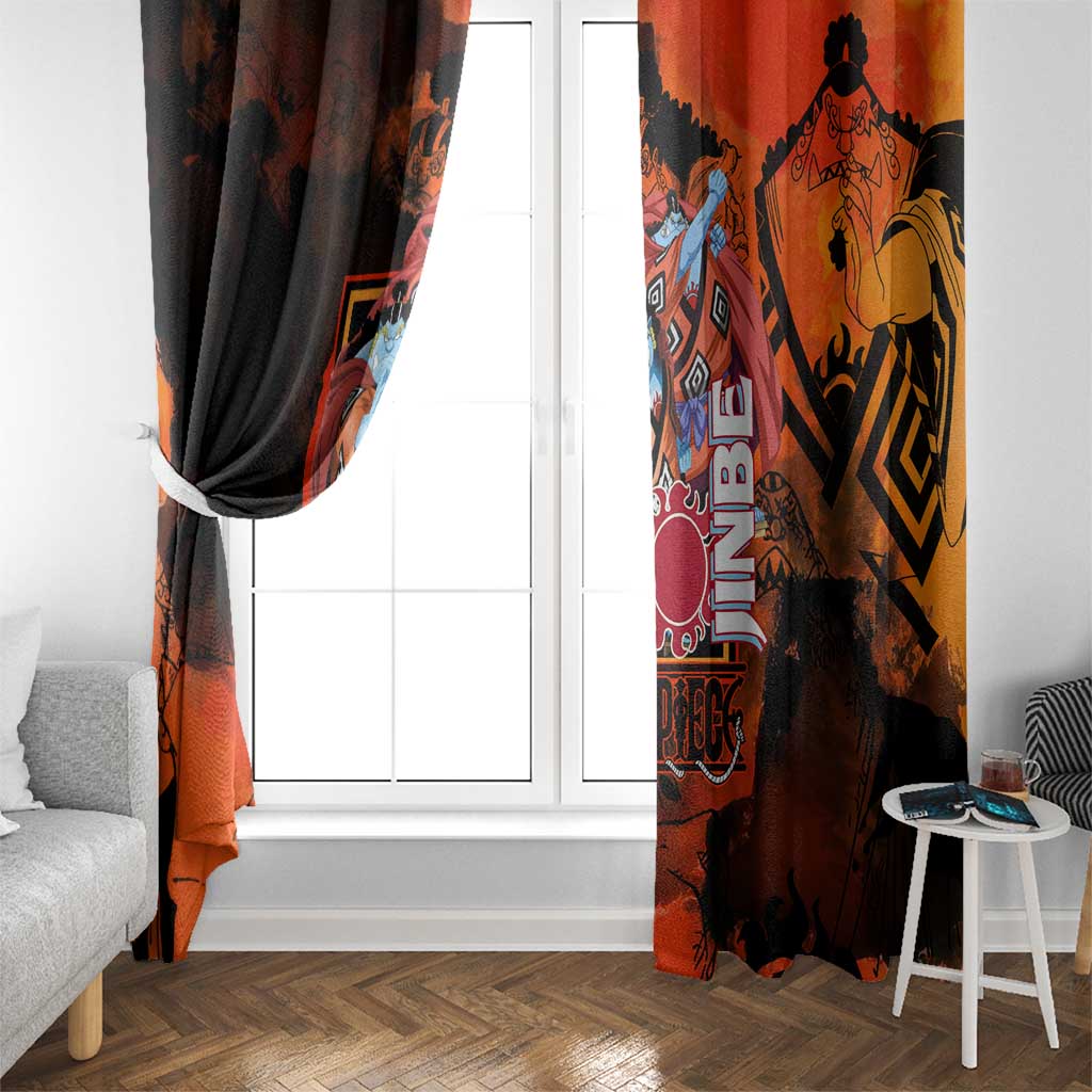 Jinbe One Piece Red and Black Theme Window Curtain with Sun Pirates Emblem and Karate Pose Design - The Mazicc