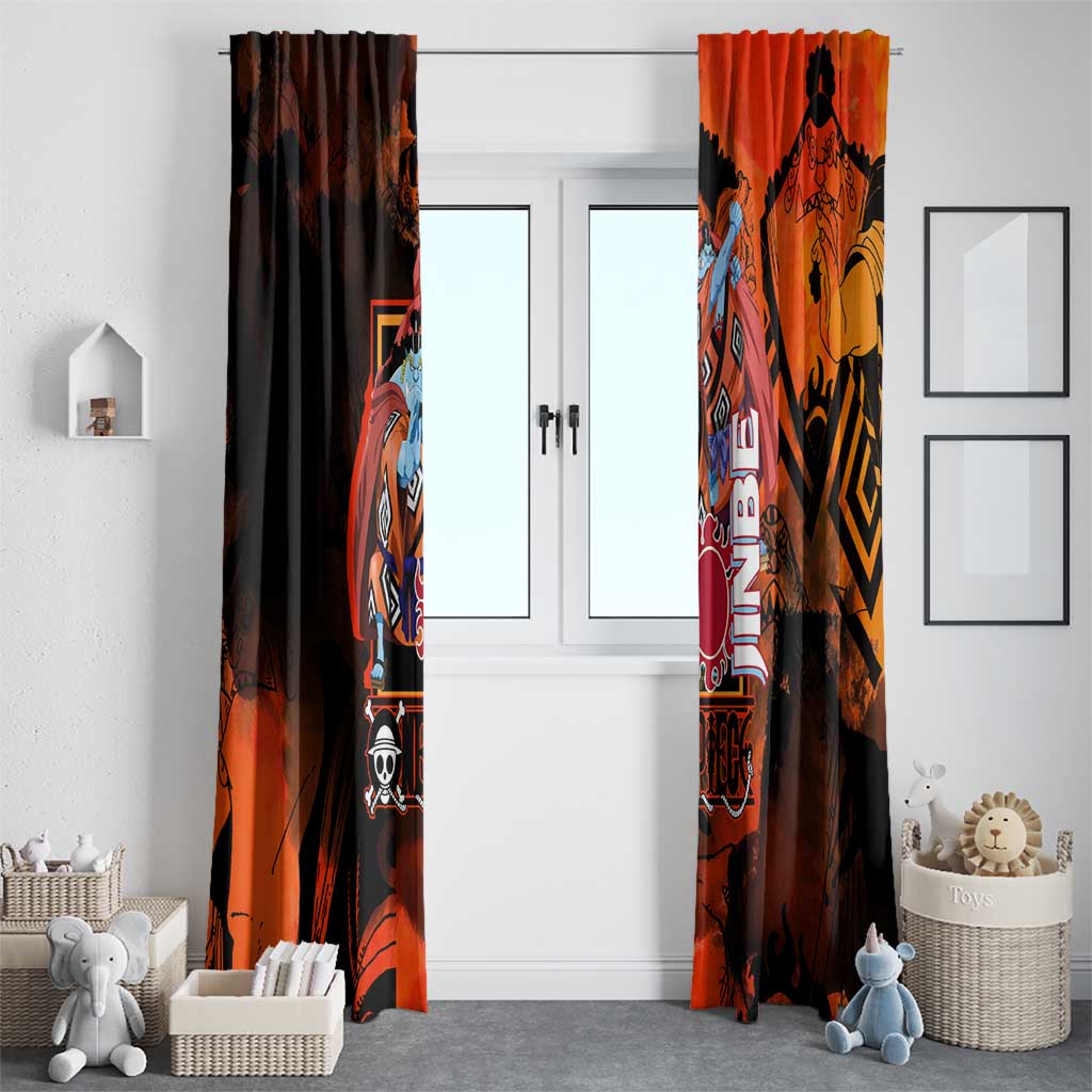 Jinbe One Piece Red and Black Theme Window Curtain with Sun Pirates Emblem and Karate Pose Design - The Mazicc