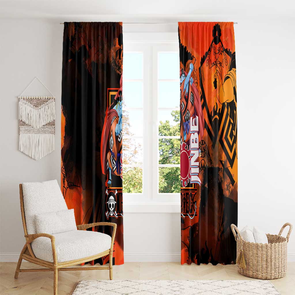 Jinbe One Piece Red and Black Theme Window Curtain with Sun Pirates Emblem and Karate Pose Design - The Mazicc