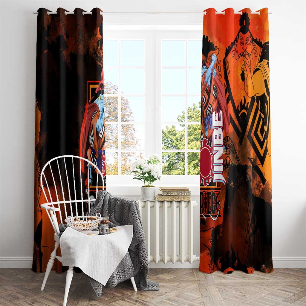Jinbe One Piece Red and Black Theme Window Curtain with Sun Pirates Emblem and Karate Pose Design - The Mazicc