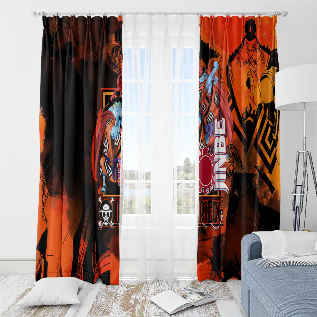 Jinbe One Piece Red and Black Theme Window Curtain with Sun Pirates Emblem and Karate Pose Design - The Mazicc