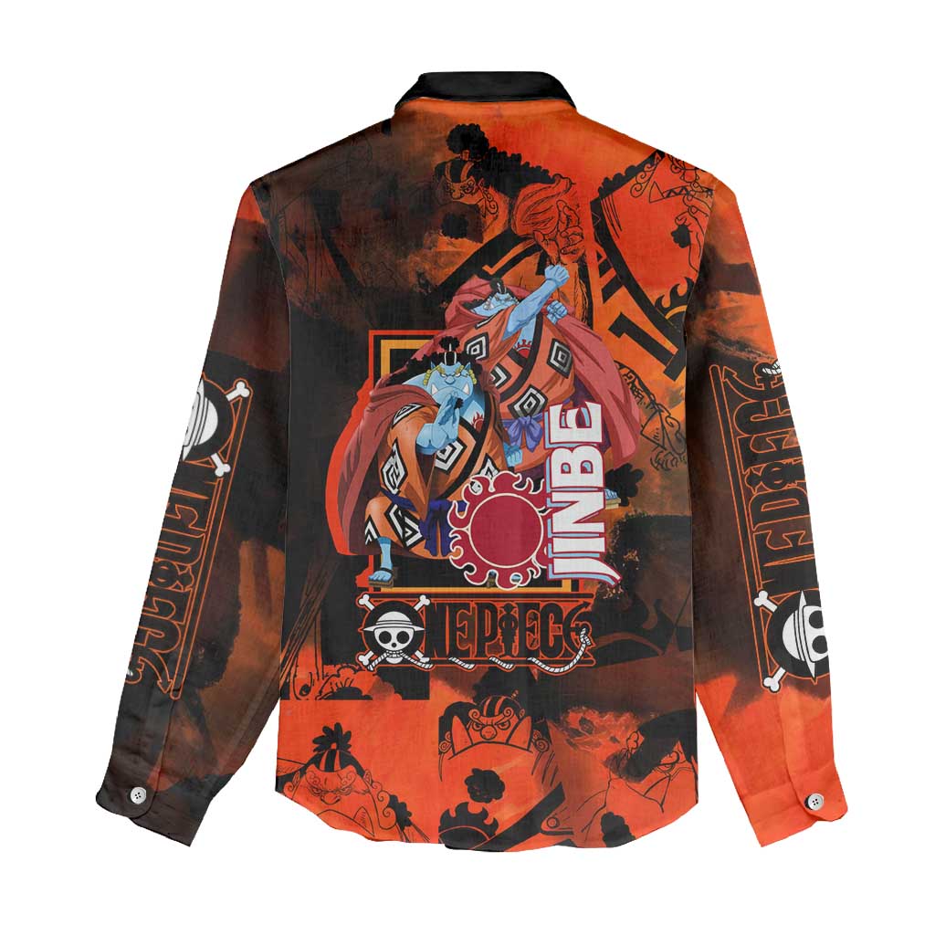 Jinbe One Piece Red and Black Theme Women Casual Shirt with Sun Pirates Emblem and Karate Pose Design - The Mazicc
