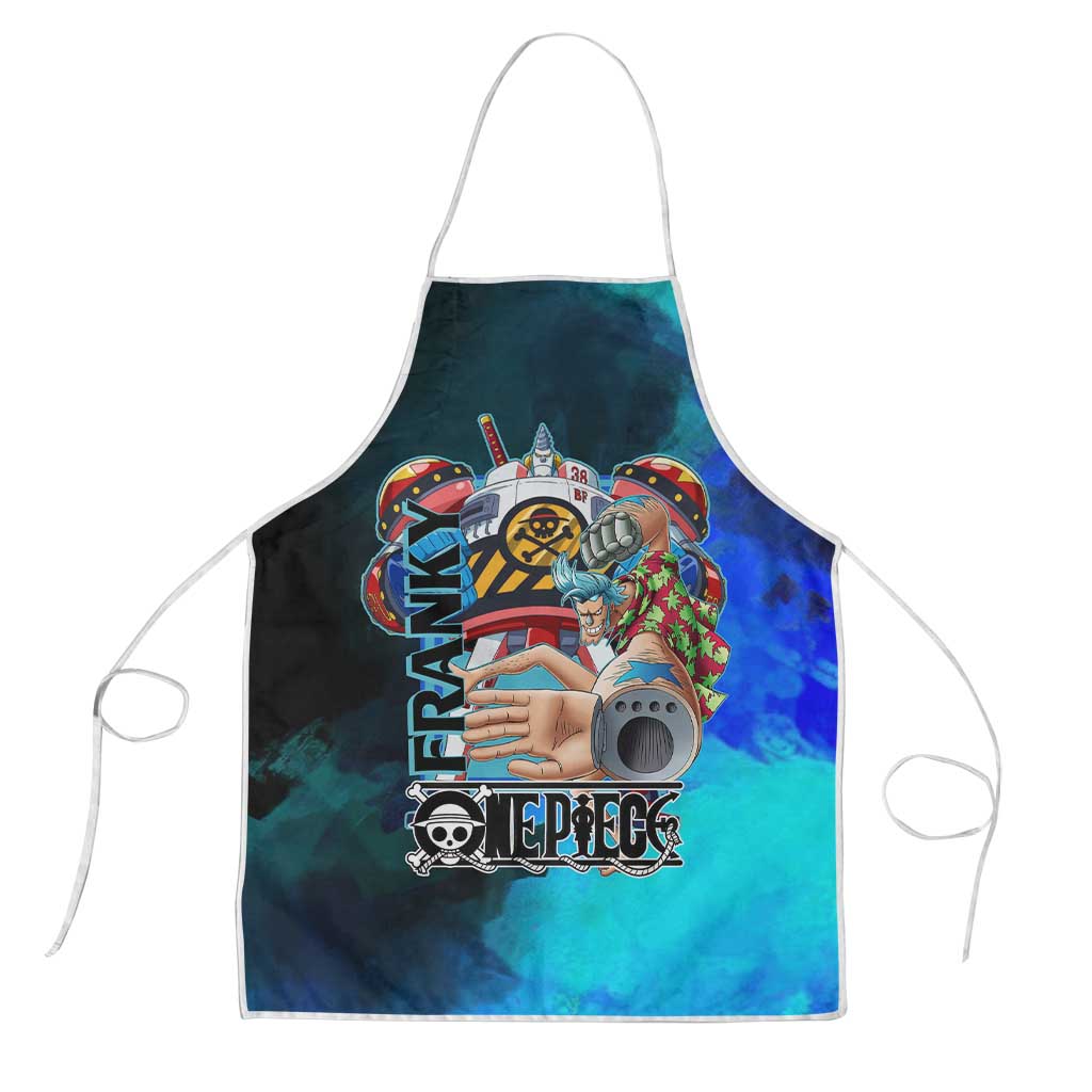 Franky One Piece Blue Theme Apron with Cyborg Design and Shipwright Pose - The Mazicc