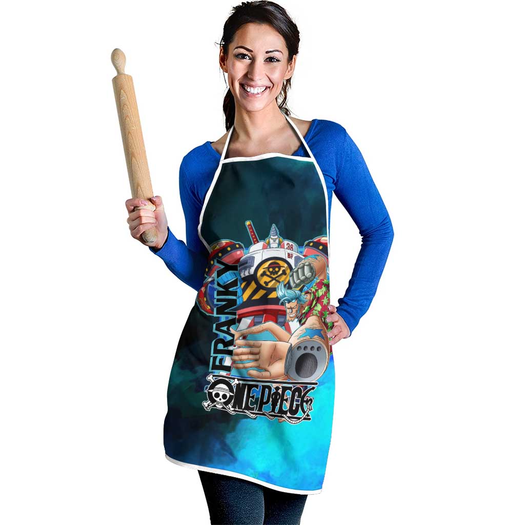 Franky One Piece Blue Theme Apron with Cyborg Design and Shipwright Pose - The Mazicc