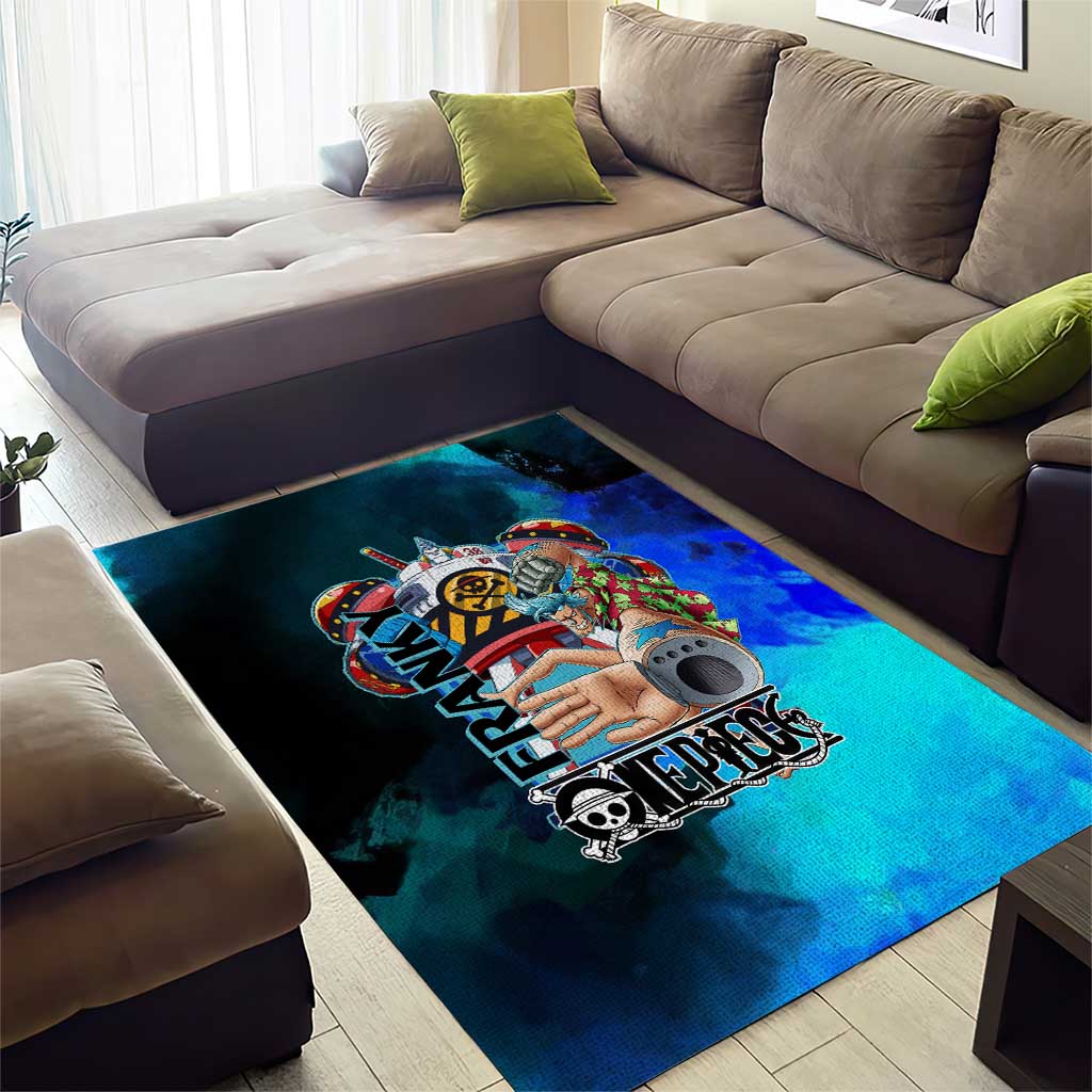 Franky One Piece Blue Theme Area Rug with Cyborg Design and Shipwright Pose - The Mazicc