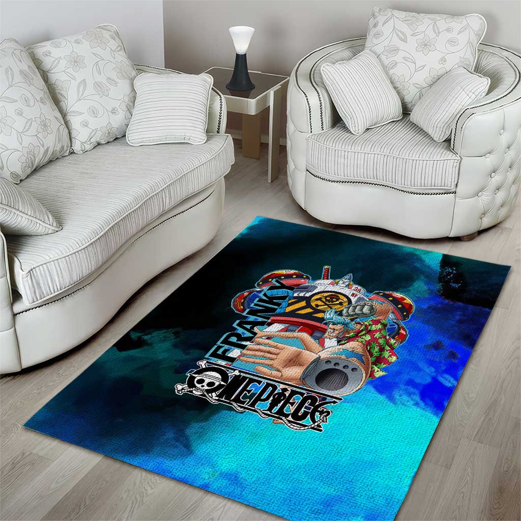 Franky One Piece Blue Theme Area Rug with Cyborg Design and Shipwright Pose - The Mazicc