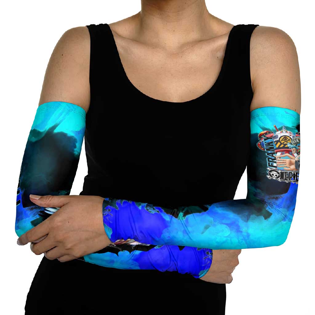 Franky One Piece Blue Theme Arm Sleeves with Cyborg Design and Shipwright Pose - The Mazicc