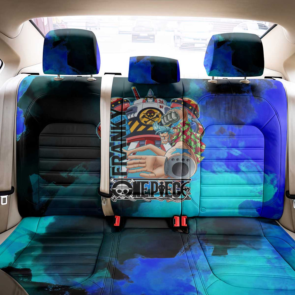 Franky One Piece Blue Theme Back Car Seat Cover with Cyborg Design and Shipwright Pose - The Mazicc