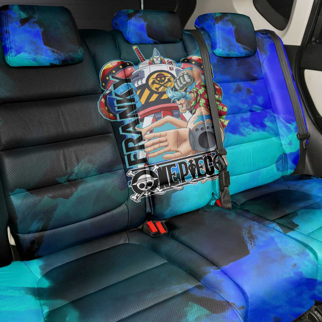 Franky One Piece Blue Theme Back Car Seat Cover with Cyborg Design and Shipwright Pose - The Mazicc