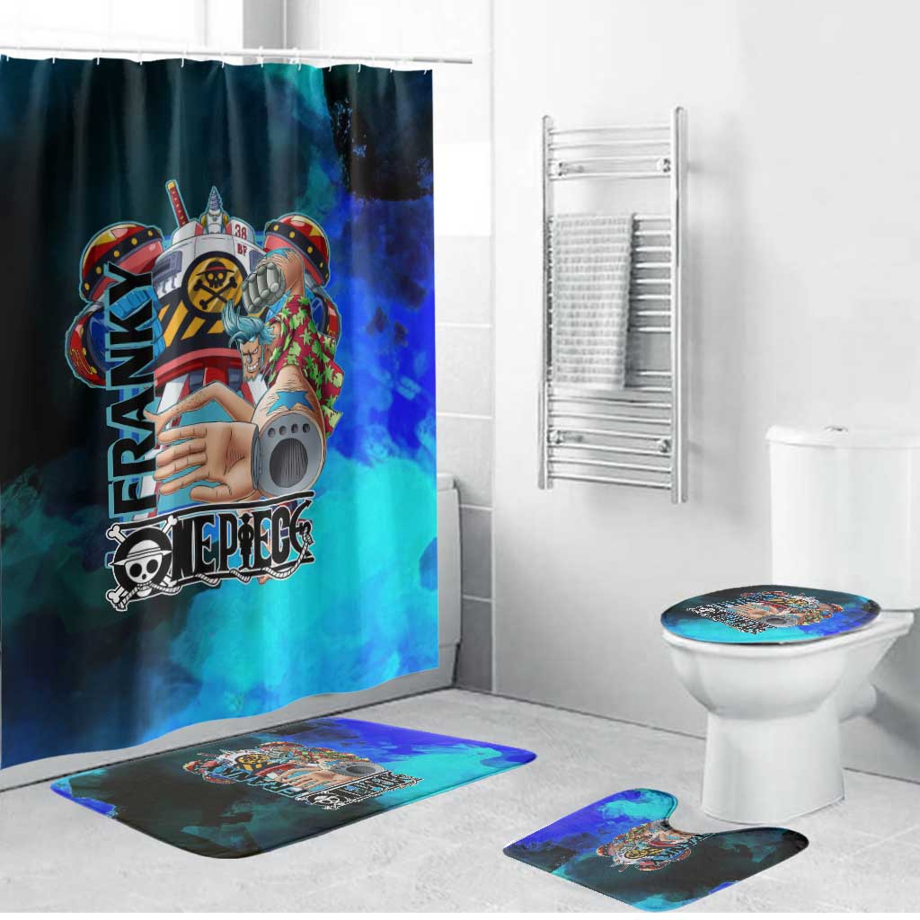 Franky One Piece Blue Theme Bathroom Set with Cyborg Design and Shipwright Pose - The Mazicc
