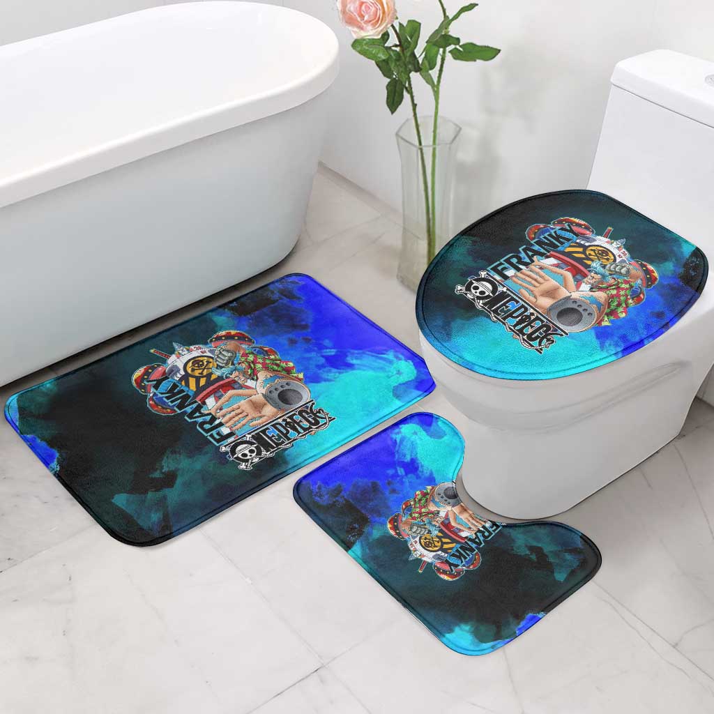 Franky One Piece Blue Theme Bathroom Set with Cyborg Design and Shipwright Pose - The Mazicc