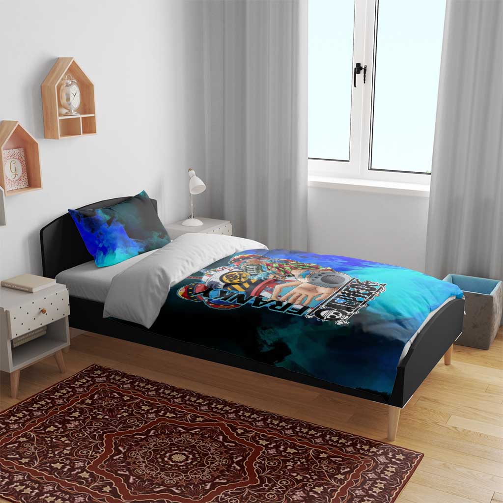 Franky One Piece Blue Theme Bedding Set with Cyborg Design and Shipwright Pose - The Mazicc