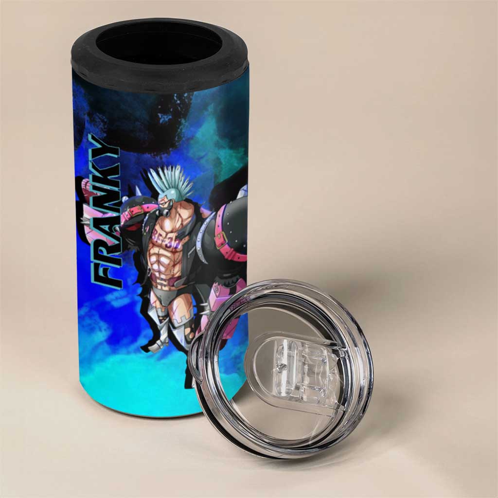 Franky One Piece Blue Theme 4 in 1 Can Cooler Tumbler with Cyborg Design and Shipwright Pose - The Mazicc