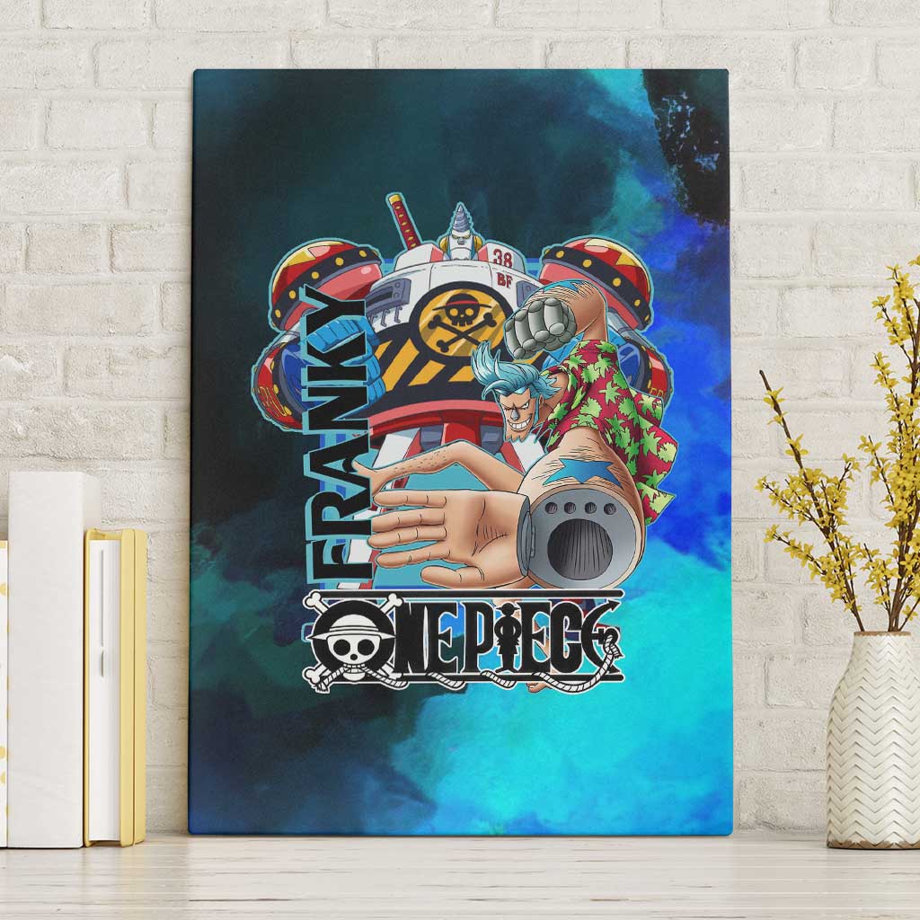 Franky One Piece Blue Theme Canvas Wall Art with Cyborg Design and Shipwright Pose - The Mazicc