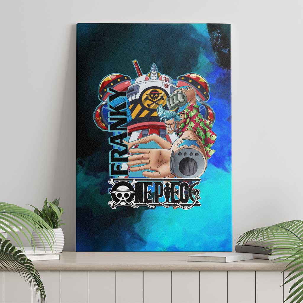 Franky One Piece Blue Theme Canvas Wall Art with Cyborg Design and Shipwright Pose - The Mazicc