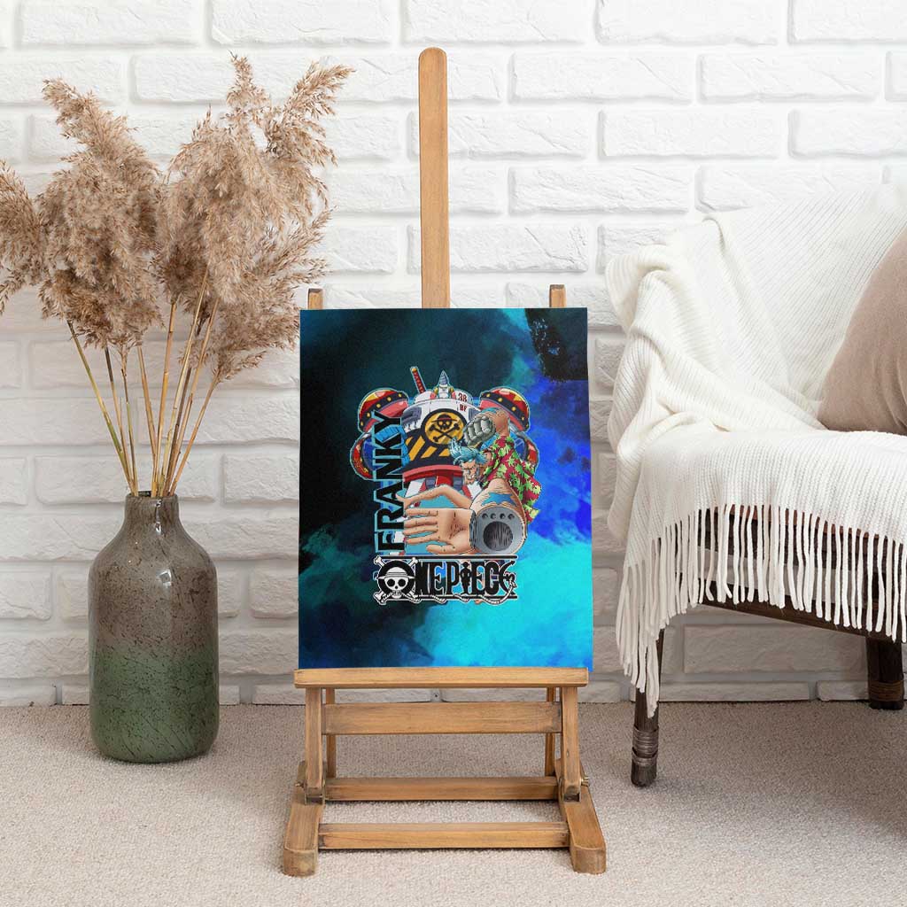 Franky One Piece Blue Theme Canvas Wall Art with Cyborg Design and Shipwright Pose - The Mazicc