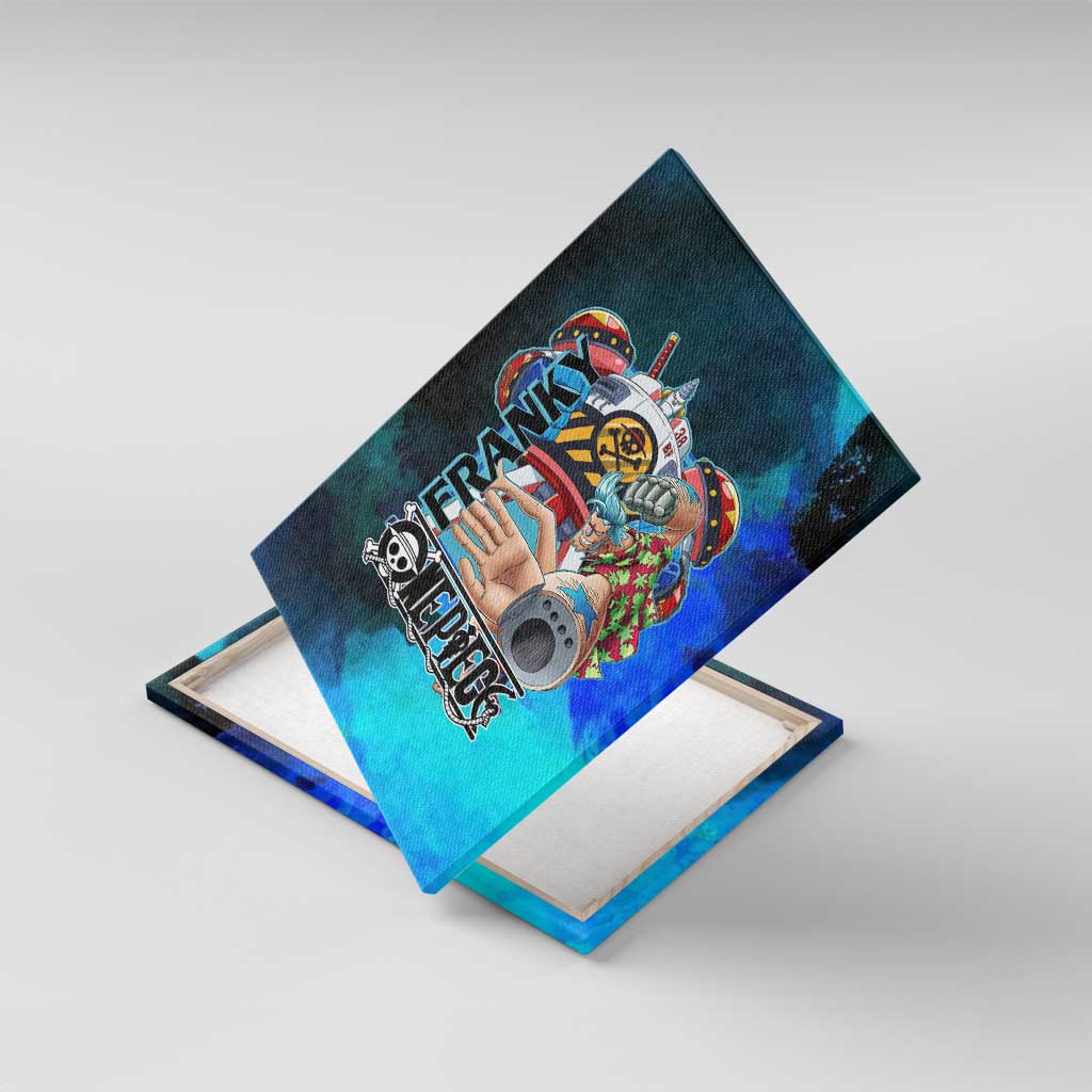 Franky One Piece Blue Theme Canvas Wall Art with Cyborg Design and Shipwright Pose - The Mazicc